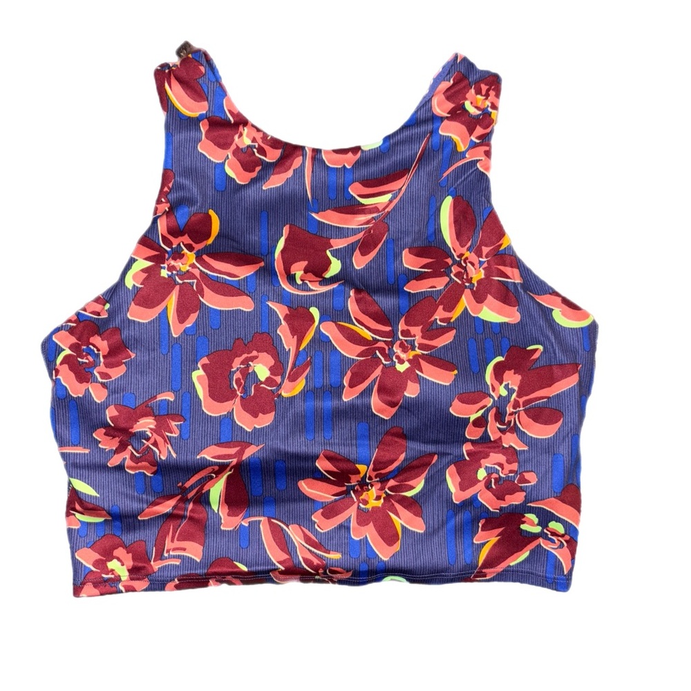 Athleta Conscious Crop Top Blue Purple Floral Removable Pads NWT